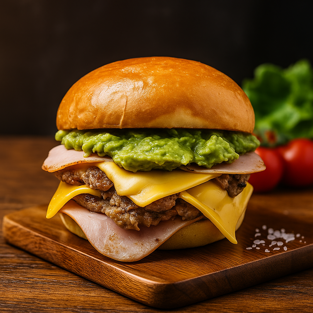 Paisa Smash Burger with ham and avocado