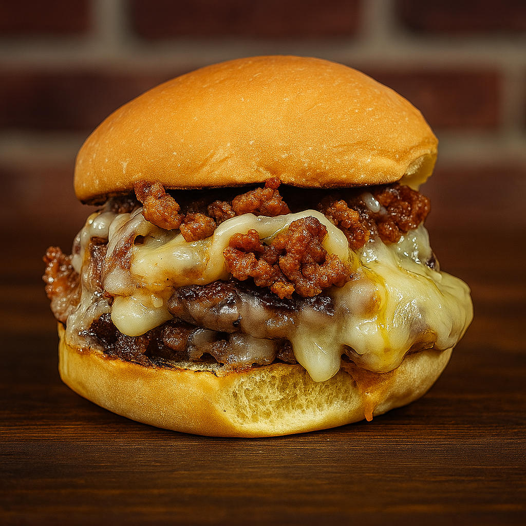 Queso Flameado Burger on table